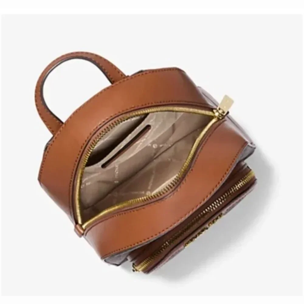 Michael Kors Brown Logo Dome Backpack with Tan Trim - Picture 4 of 14